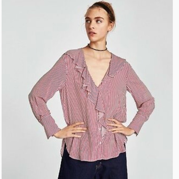 Zara Striped Ruffle Blouse - Picture 2 of 4